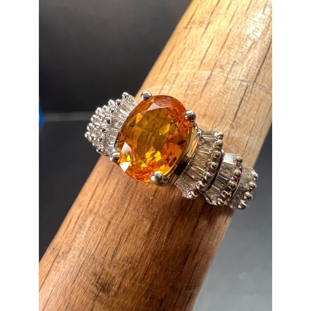 14k white gold yellow lab sapphire and diamond ring size 7 - Picture 10 of 16